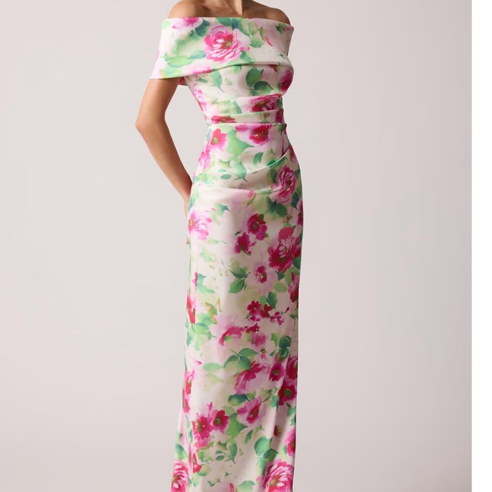 NWT (hemmed) Rickie Freeman for Teri Jon Off-Shoulder Pleated Gown - Size 18